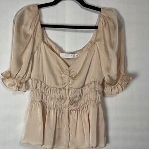 Astr Soft Nude Blouse with Empire Waist and Puffed Sleeves Size XS